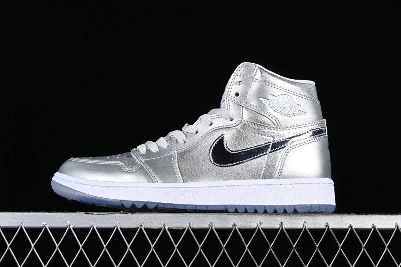 All categories Air Jordan Jordan series basketball shoes Air Jordan 1 High L version Air Jordan 1 High Golf AJ1 Joe 1 golf joint silver high-top basketball shoes FD6815-001